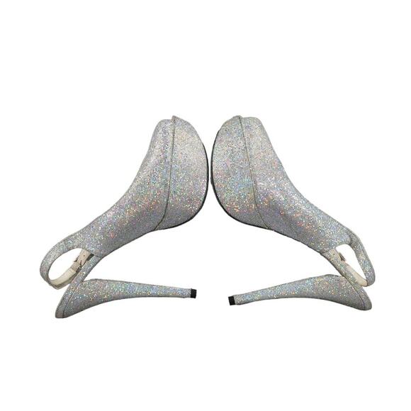 Stuart Weitzman Shoes Women 10 Pump Slingback Platform Peep Toe Galactic Glitter - Picture 11 of 15